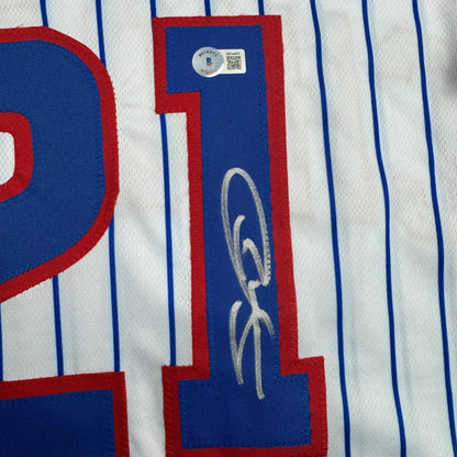 Autographed Sammy Sosa Chicago Pinstripe Baseball Jersey Beckett BAS COA | Authenticated Signed Sports Jersey | vintageantiquesgifts.com