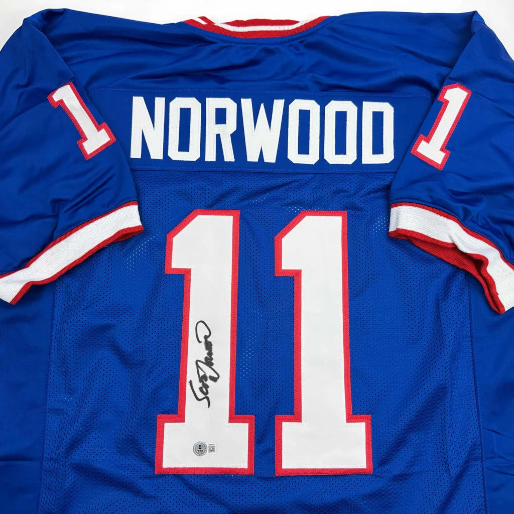 Autographed/Signed Scott Norwood Buffalo Blue Football Jersey Beckett BAS COA