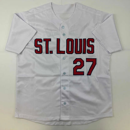 White custom jersey with ST. LOUIS and 27 number from professional sports league
