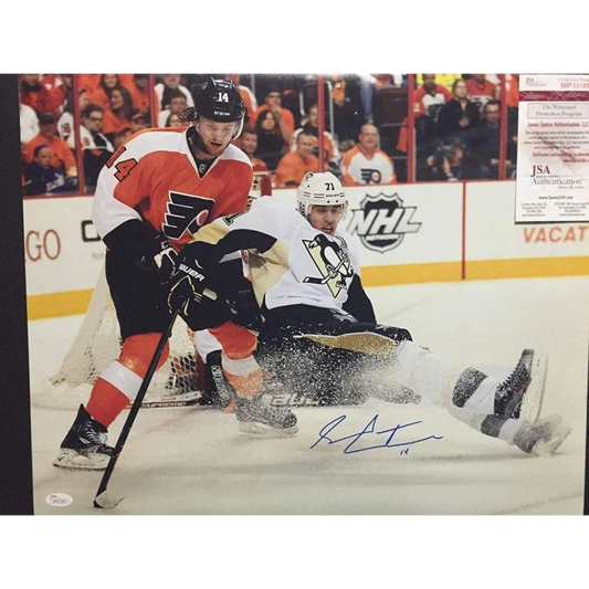 Autographed Sean Couturier vs. Evgeni Malkin 16x20 Philadelphia Flyers Hockey Photo JSA COA | Hall of Fame Sports Memorabilia | vintageantiquesgifts.com