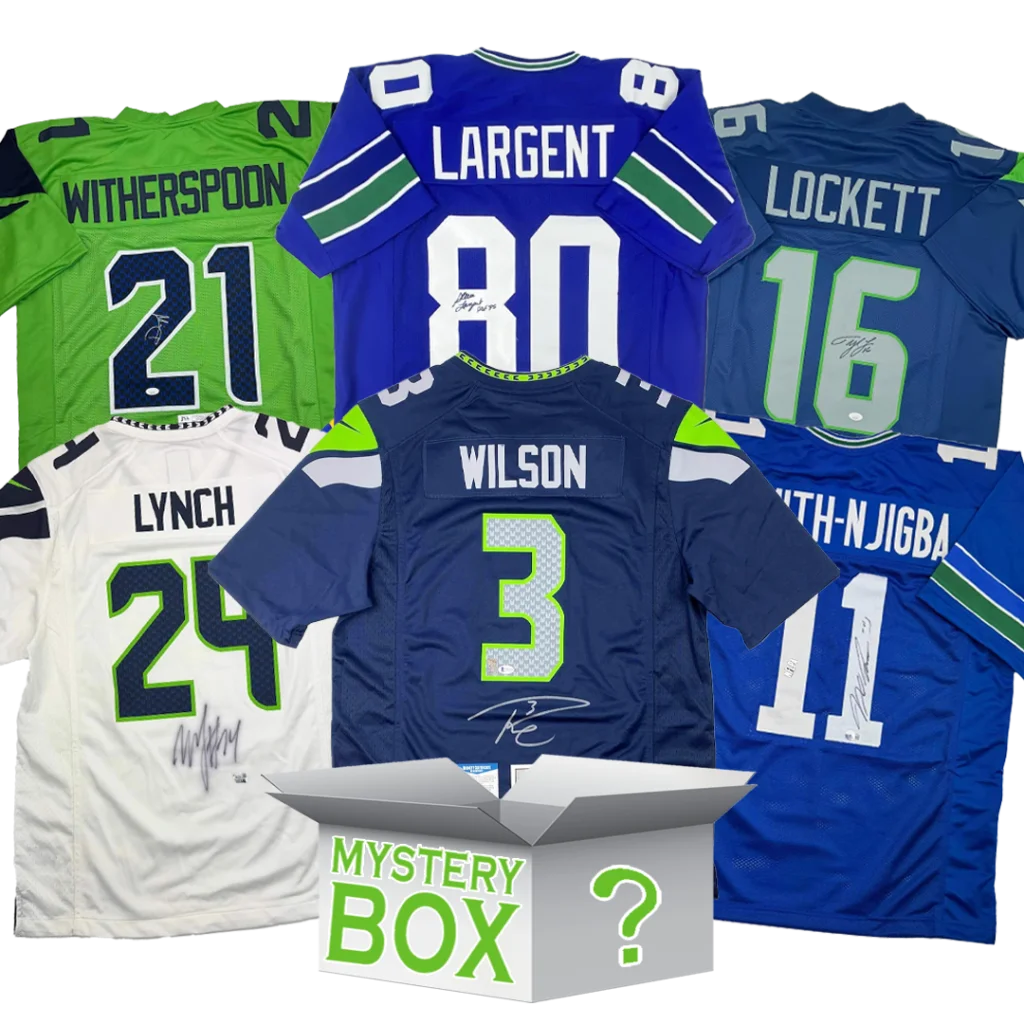 Autographed Seattle Football Jersey Mystery Box with PSA JSA or Beckett COA | Hall of Fame Sports Memorabilia | vintageantiquesgifts.com