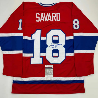 Autographed Serge Savard HOF 86 Montreal Red Hockey Jersey JSA COA | Hall of Fame Sports Memorabilia | vintageantiquesgifts.com