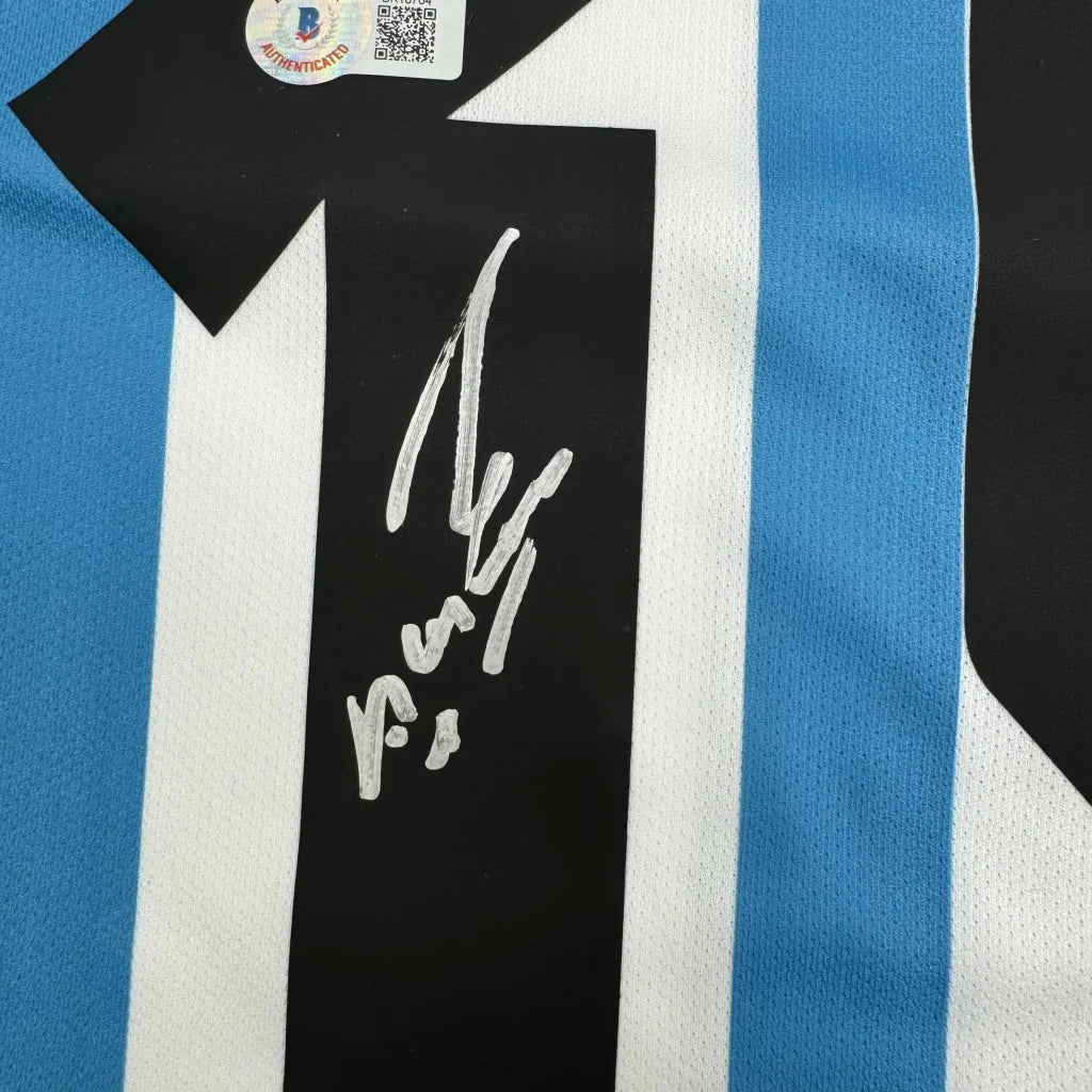 Autographed Black White Blue Striped Soccer Jersey with Third Party Authentication