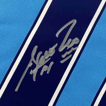 Autographed light blue dark blue striped Kun Aguero jersey with third party authentication