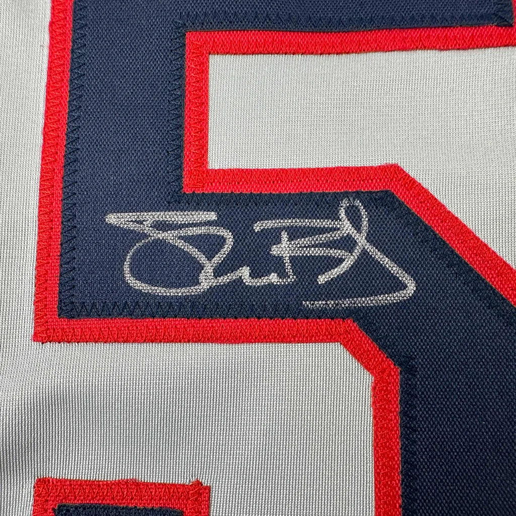 White Shane Bieber signature stitched on custom Cleveland jersey patch