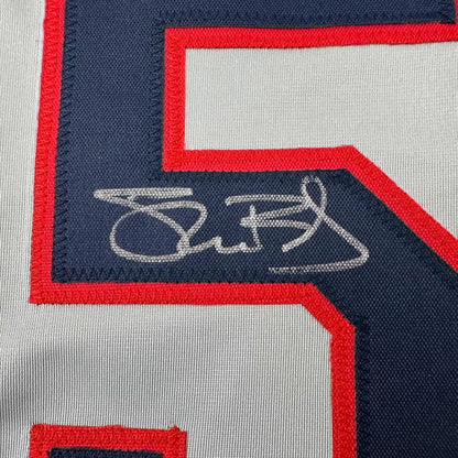 White Shane Bieber signature stitched on custom Cleveland jersey patch