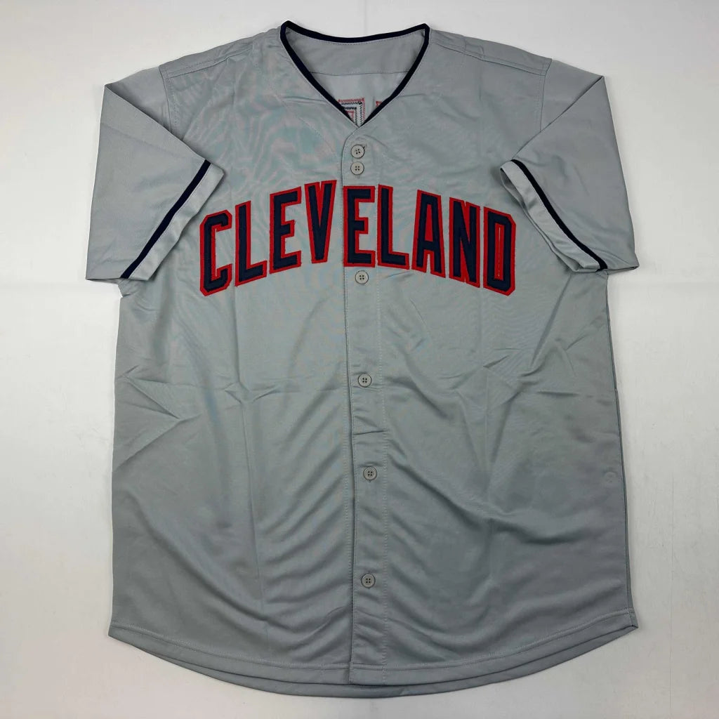 Gray custom jersey with CLEVELAND in red and navy blue for professional sports fans
