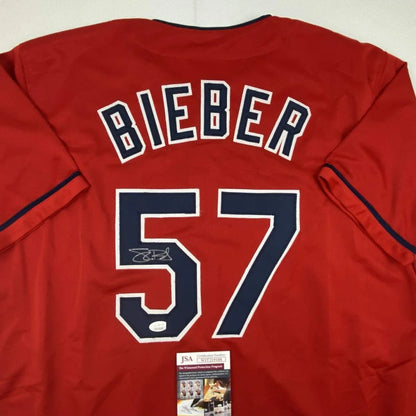 Autographed Shane Bieber Cleveland Red Baseball Jersey JSA COA | Certified Authentic Signed Memorabilia | vintageantiquesgifts.com