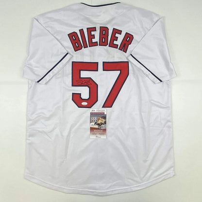 Autographed Shane Bieber Cleveland White Baseball Jersey JSA COA | Hall of Fame Sports Memorabilia | vintageantiquesgifts.com