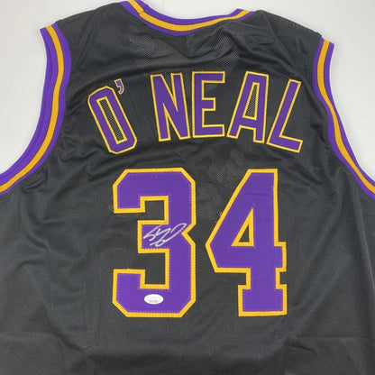 Black custom basketball jersey with O Neal 34 autograph for professional sports fans
