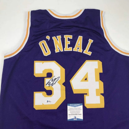 Purple Los Angeles Lakers Shaquille O’Neal #34 custom jersey with autograph and certification