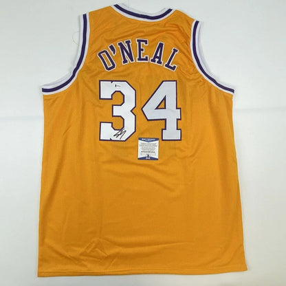 Autographed Shaquille ONeal golden custom jersey with number 34, Beckett COA