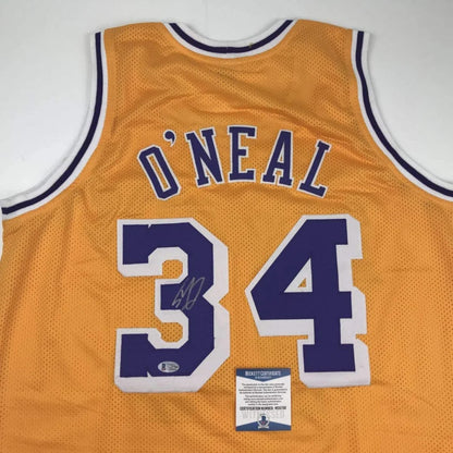Autographed Shaquille Shaq O'Neal Los Angeles LA Yellow Basketball Jersey Beckett BAS COA | Certified Authentic Signed Memorabilia | vintageantiquesgifts.com