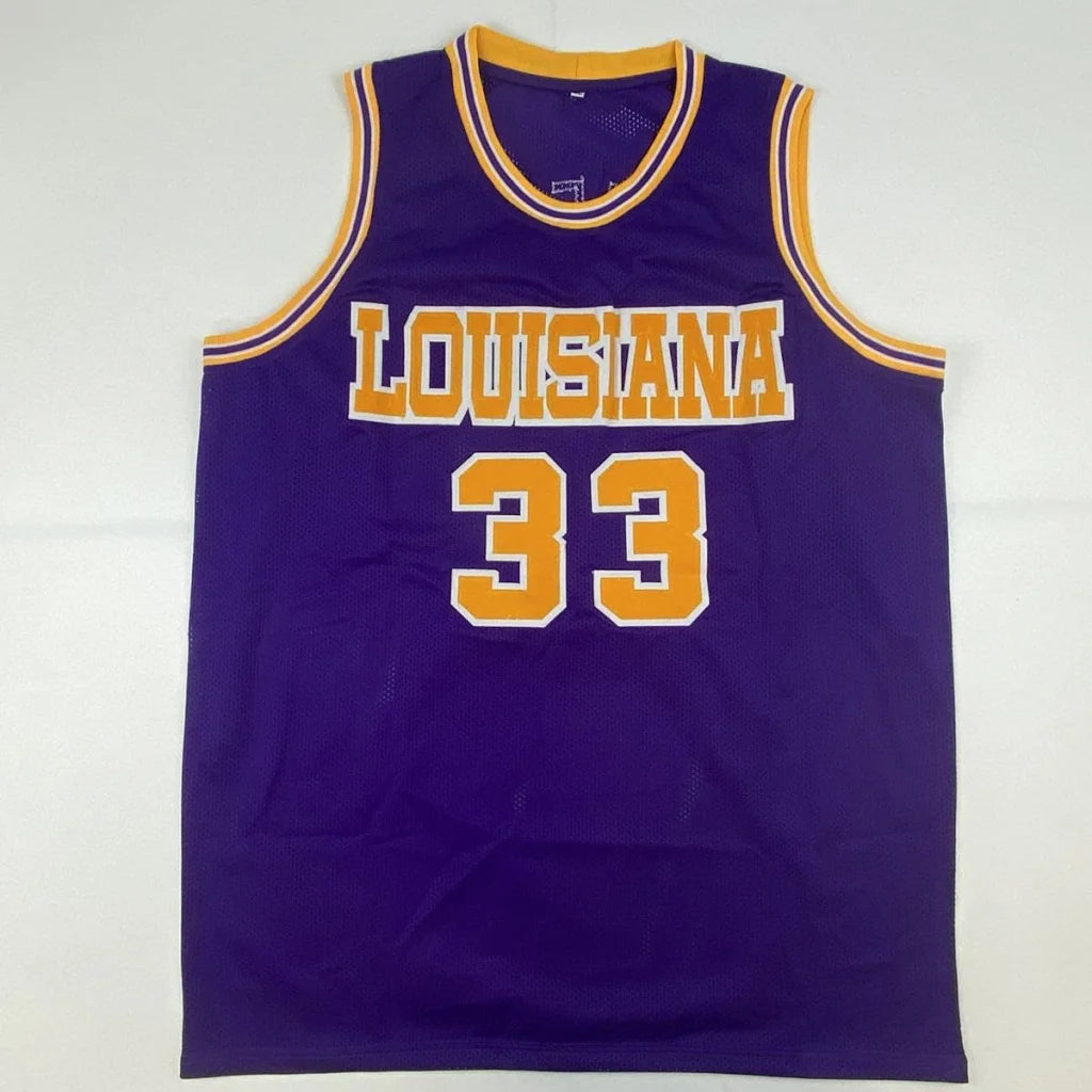 Autographed Shaq ONeal LSU purple custom jersey back number 33