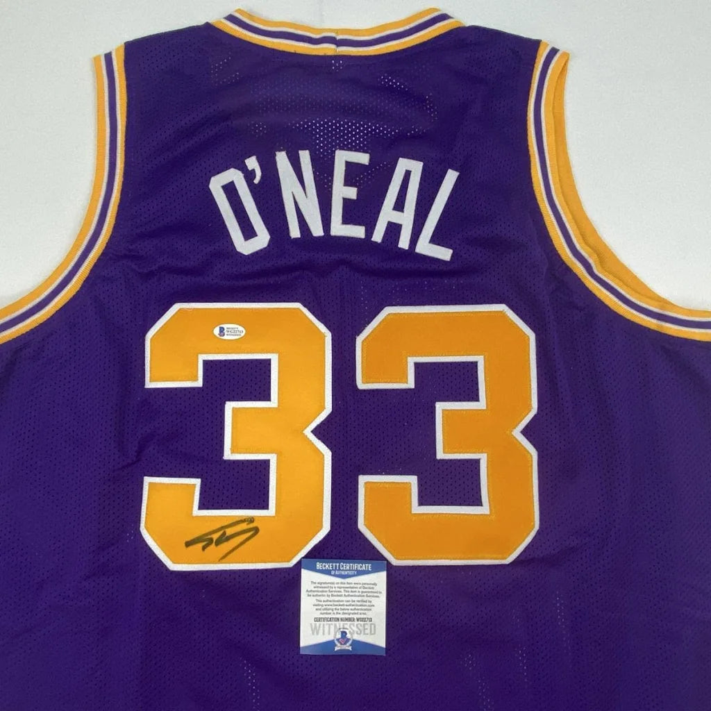 Autographed Shaquille ONeal Lakers purple custom jersey back, No. 33