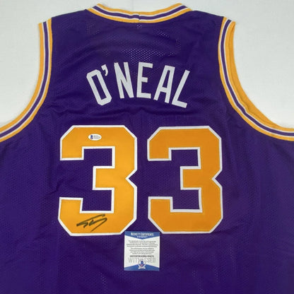 Autographed Shaquille ONeal Lakers purple custom jersey back, No. 33