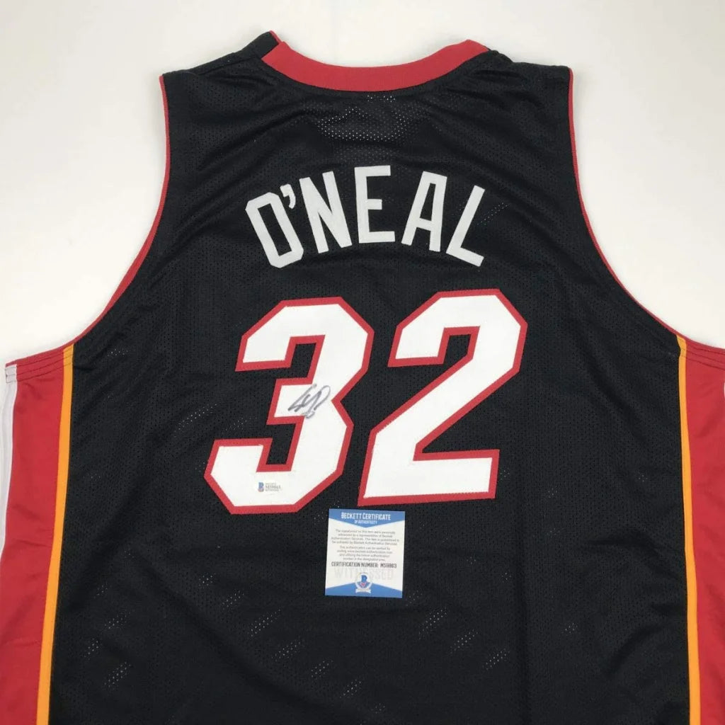 Autographed Shaquille Shaq O'Neal Miami Black Basketball Jersey Beckett BAS COA | Certified Authentic Signed Memorabilia | vintageantiquesgifts.com