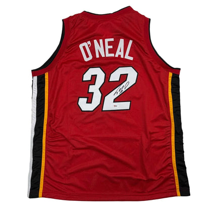 Autographed Shaquille ONeal red Miami Heat custom jersey back, number 32