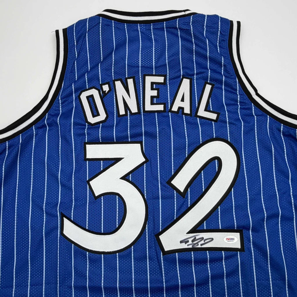Autographed Shaquille Shaq O'Neal Orlando Blue Pinstripe Basketball Jersey PSA/DNA COA | Certified Authentic Signed Memorabilia | vintageantiquesgifts.com