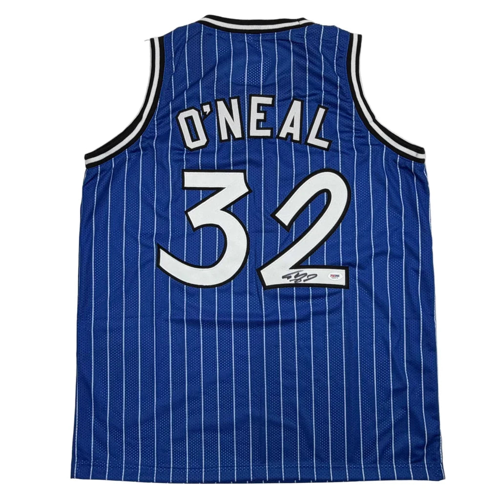 Autographed Shaquille Shaq O'Neal Orlando Blue Pinstripe Basketball Jersey PSA/DNA COA | Hall of Fame Sports Memorabilia | vintageantiquesgifts.com