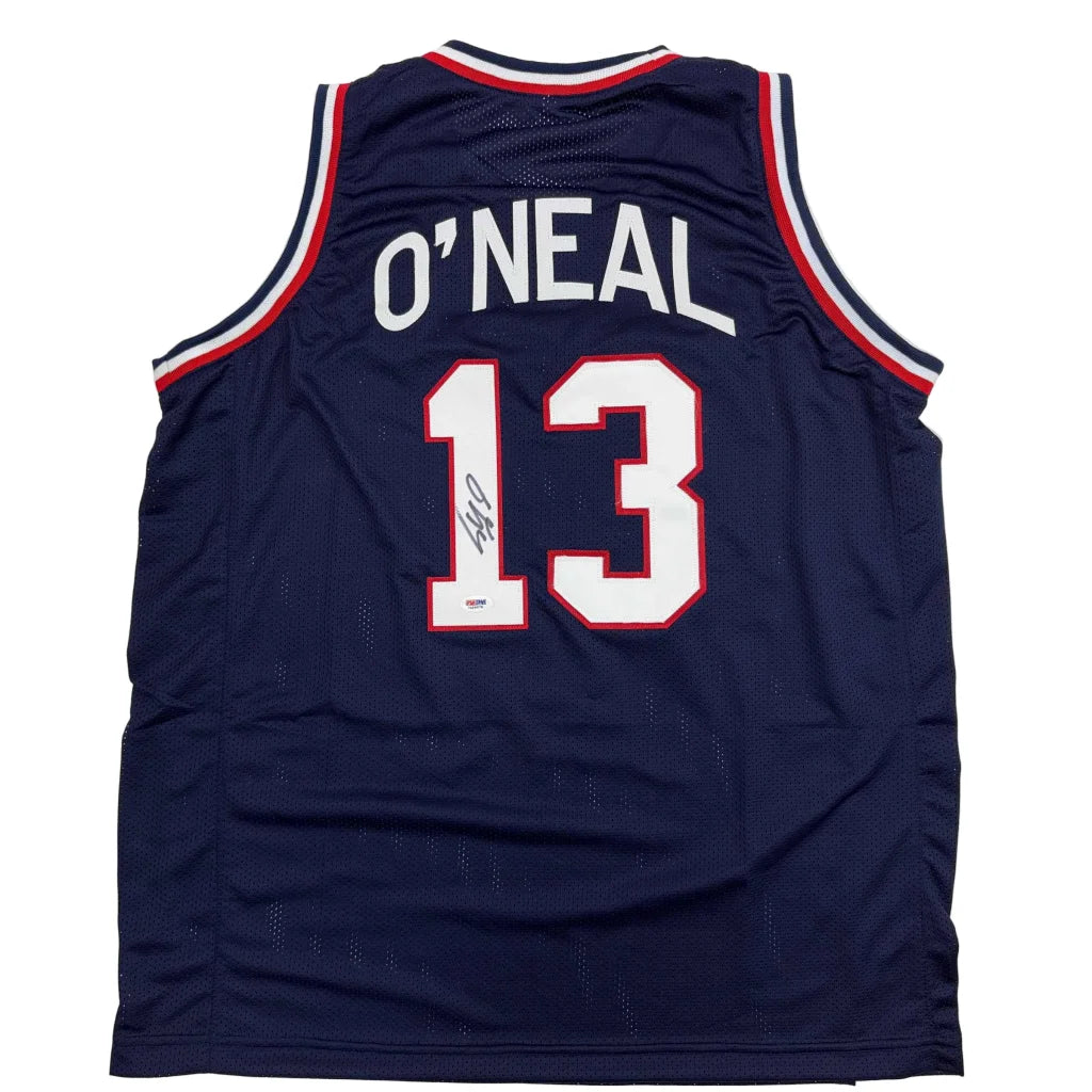 Autographed Shaquille ONeal USA blue custom jersey with number 13, PSA/DNA COA