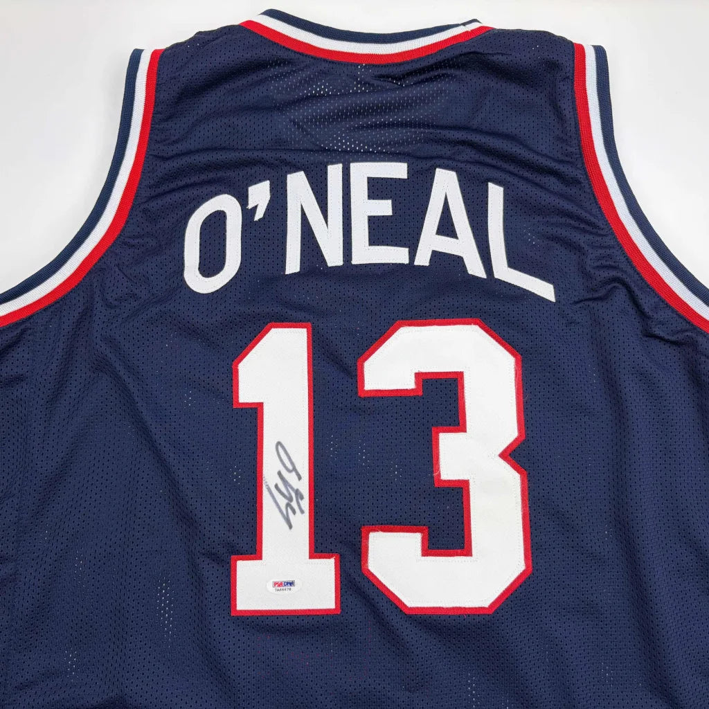 Autographed Shaquille ONeal USA blue custom jersey with number 13, PSA/DNA COA