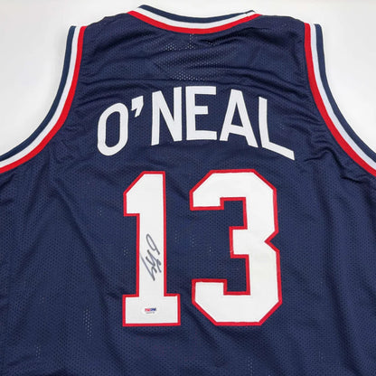 Autographed Shaquille ONeal USA blue custom jersey with number 13, PSA/DNA COA
