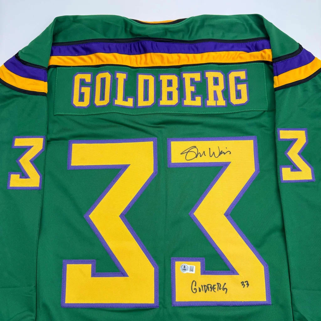Autographed Shaun Weiss Goldberg Mighty Ducks green custom jersey with number 33