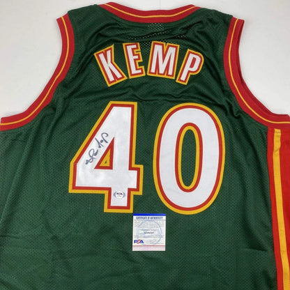Autographed Shawn Kemp Seattle green custom jersey, signed by DeAndre Jordan, NBA professional sports
