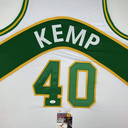 Autographed Shawn Kemp Seattle White Basketball Jersey JSA COA | Certified Authentic Signed Memorabilia | vintageantiquesgifts.com