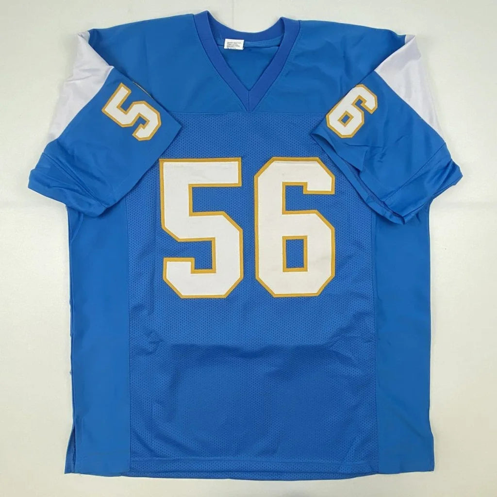 Blue and white custom jersey with number 56 from Merriman 56 signed professional sports collectible