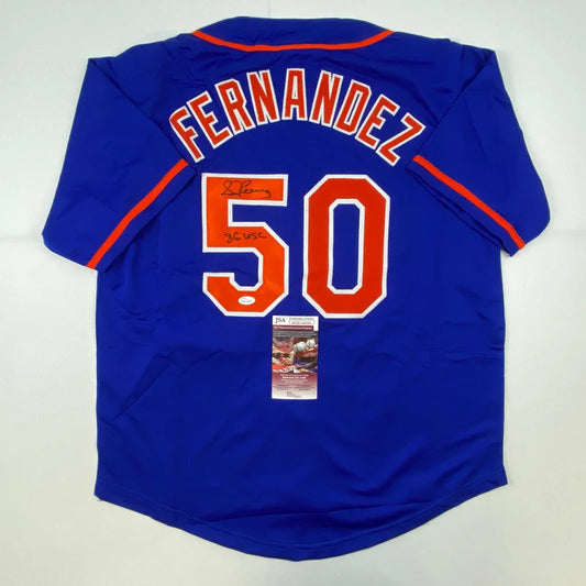 Autographed Sid Fernandez 86 WSC New York Blue Baseball Jersey JSA COA | Hall of Fame Sports Memorabilia | vintageantiquesgifts.com