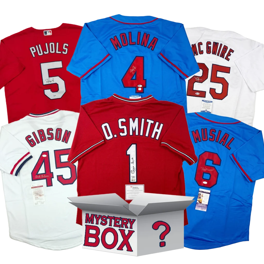 Autographed St. Louis baseball jersey mystery box with six signed jerseys