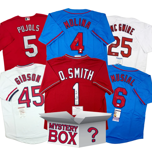 Autographed St. Louis baseball jersey mystery box with six signed jerseys
