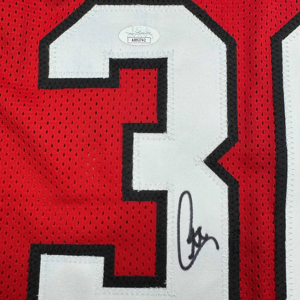Red custom jersey with white black number 31 and Curry Davidson Wildcats autograph