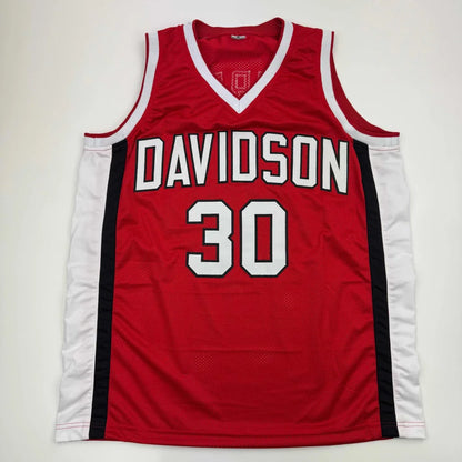 Red and white Curry Davidson Wildcats custom jersey with number 30 for professional sports