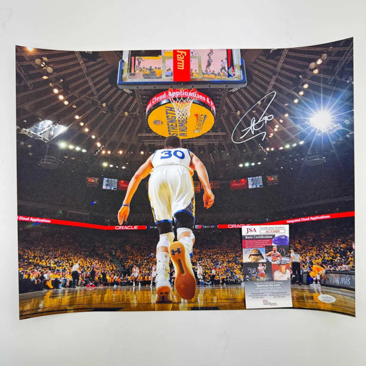 Autographed Stephen Curry basketball poster with certificate for fans and collectors