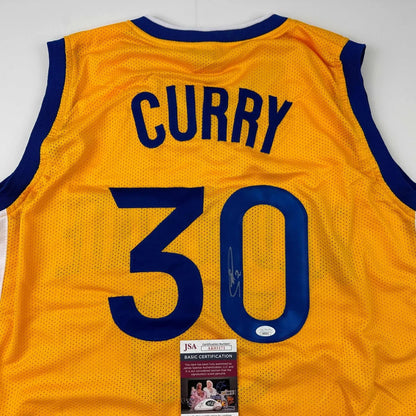 Autographed Stephen Steph Curry Golden State Yellow Basketball Jersey JSA COA | Certified Authentic Signed Memorabilia | vintageantiquesgifts.com