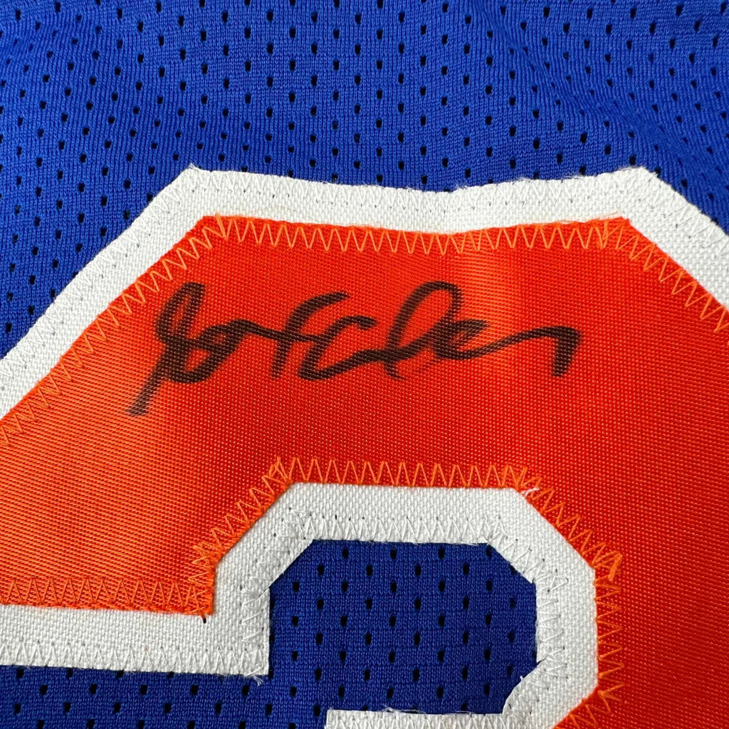 Blue and orange custom jersey with black autograph from Marbury 3 Professional Sports League