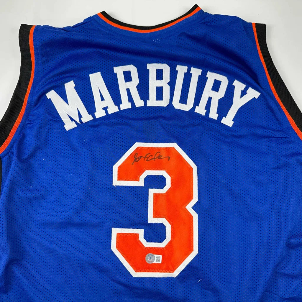 Autographed Stephon Marbury blue Knicks custom jersey with number 3