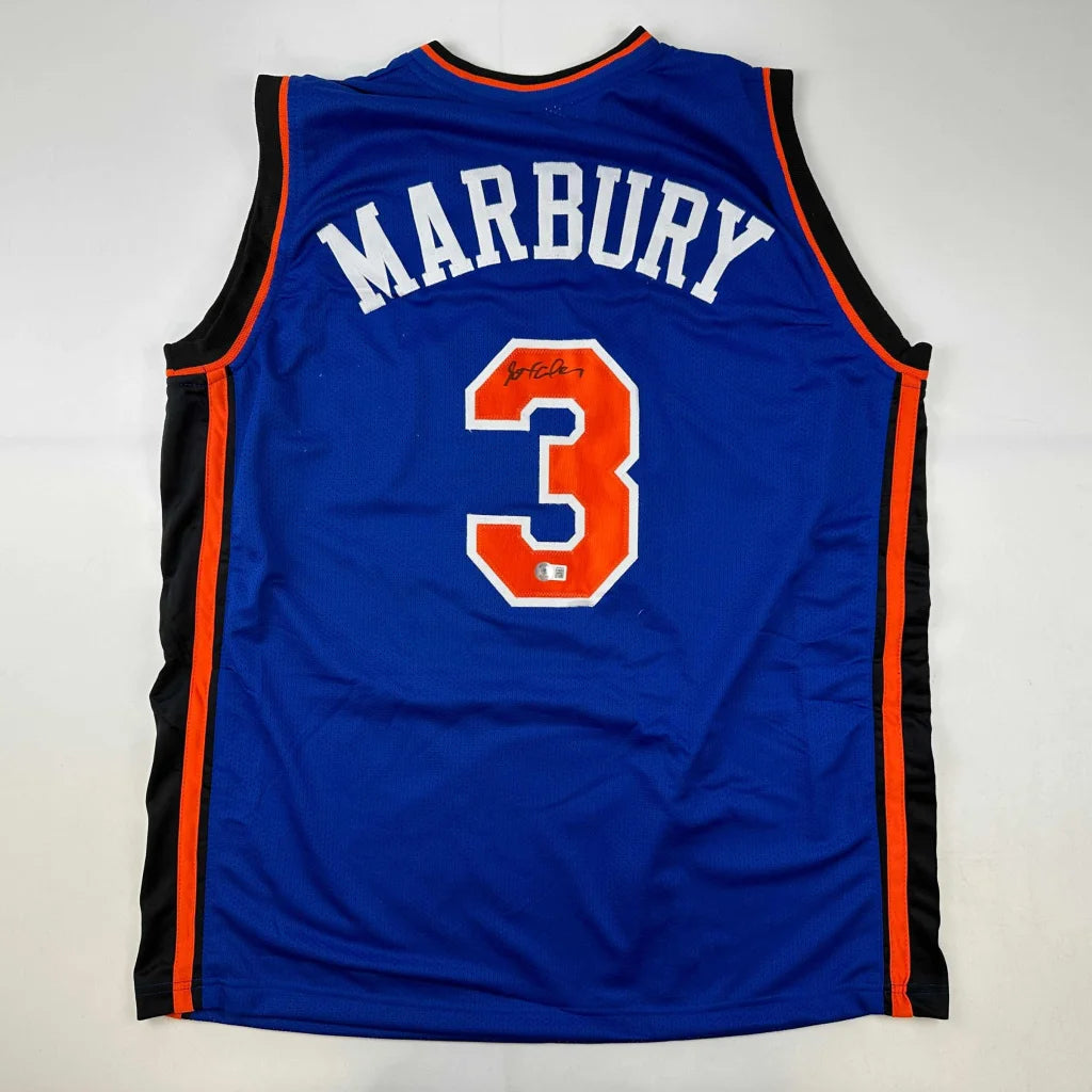 Autographed Stephon Marbury blue custom jersey with number 3, Beckett COA