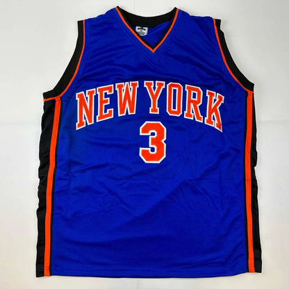 Blue custom jersey with orange and black trim featuring NEW YORK 3 for sports league fans