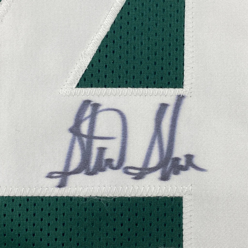 Autographed sterling sharpe green bay green custom mesh football jersey with stitched number 4 and purple ink signature
