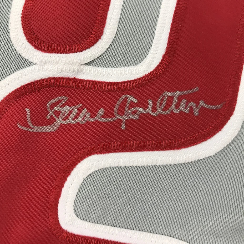 Autographed red and grey custom jersey for professional sports league fans