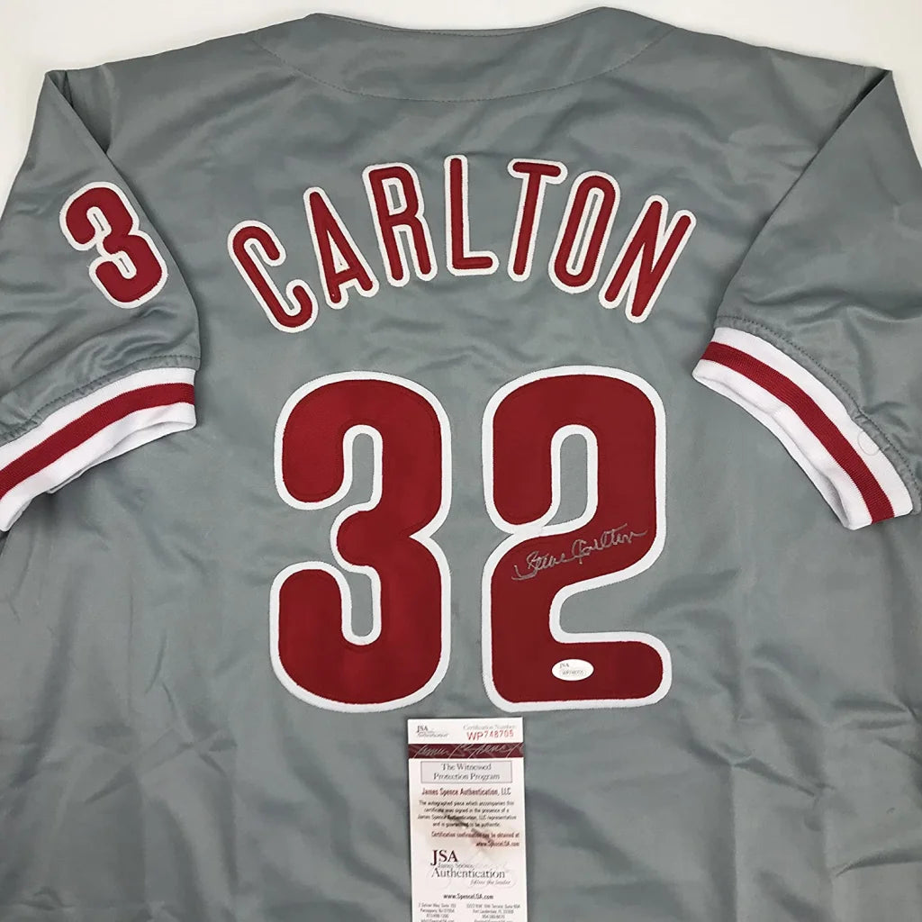 Autographed Steve Carlton Philadelphia Grey Baseball Jersey JSA COA | Certified Authentic Signed Memorabilia | vintageantiquesgifts.com