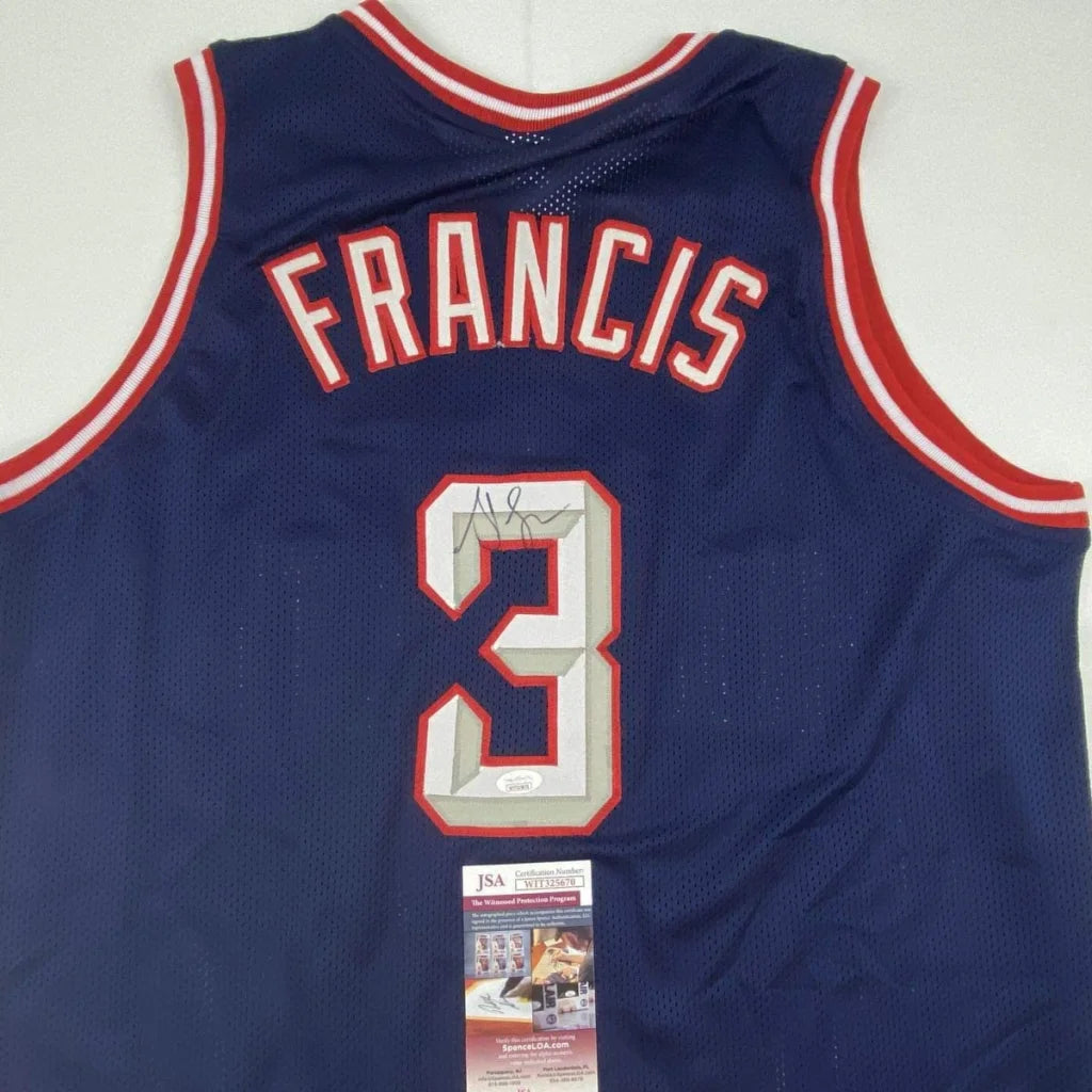 Autographed Steve Francis Houston Blue Basketball Jersey JSA COA | Certified Authentic Signed Memorabilia | vintageantiquesgifts.com