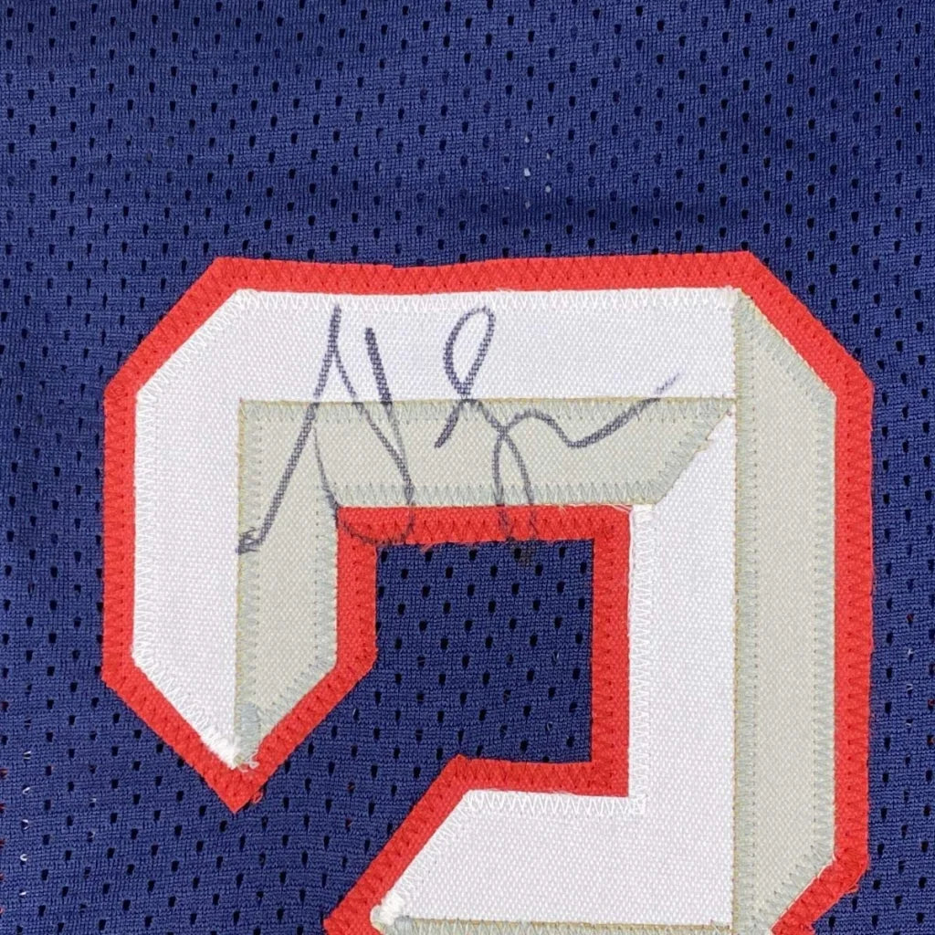 Autographed blue custom jersey with number 2 in red and white trim for professional sports fans