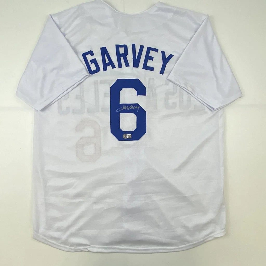 Autographed Steve Garvey white custom jersey with blue Garvey 6, Beckett COA