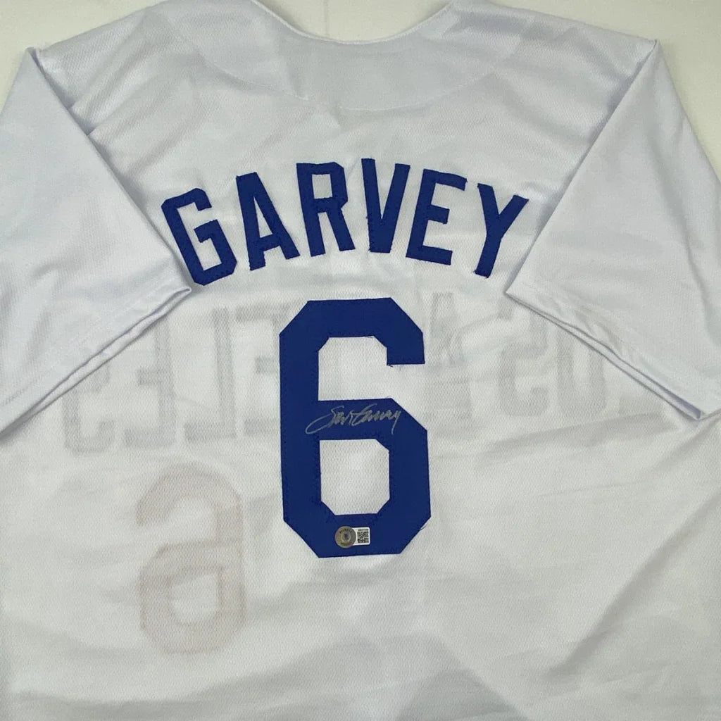 Autographed Steve Garvey white LA custom jersey with blue Garvey 6, BAS COA