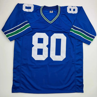 Autographed Steve Largent HOF 95 Seattle blue custom jersey number 80